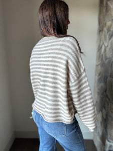 taupe + ivory stripe button down cardigan