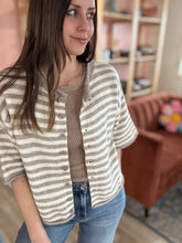 Load image into Gallery viewer, taupe + cream stripe half sleeve cardigan