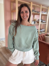 Load image into Gallery viewer, abbie sage off shoulder sweatshirt