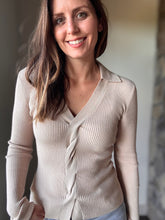 Load image into Gallery viewer, taupe twist front collared sweater top