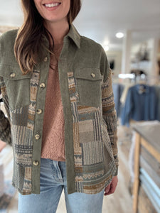 olive corduroy mix print jacket