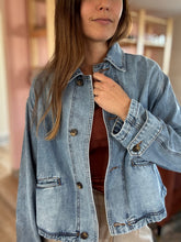 Load image into Gallery viewer, coffee run denim jacket