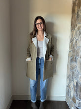 Load image into Gallery viewer, heathered olive coatigan with contrast grey