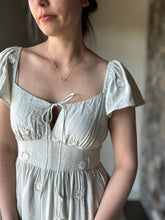 Load image into Gallery viewer, daisy embroidered sage flutter dress