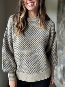 khaki black jacquard sweater