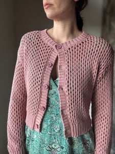 dusty rose crochet button cardigan