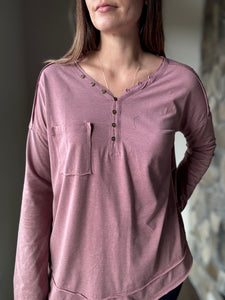 mauve mineral wash henley tee