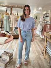 Load image into Gallery viewer, blue + white stripe knit top