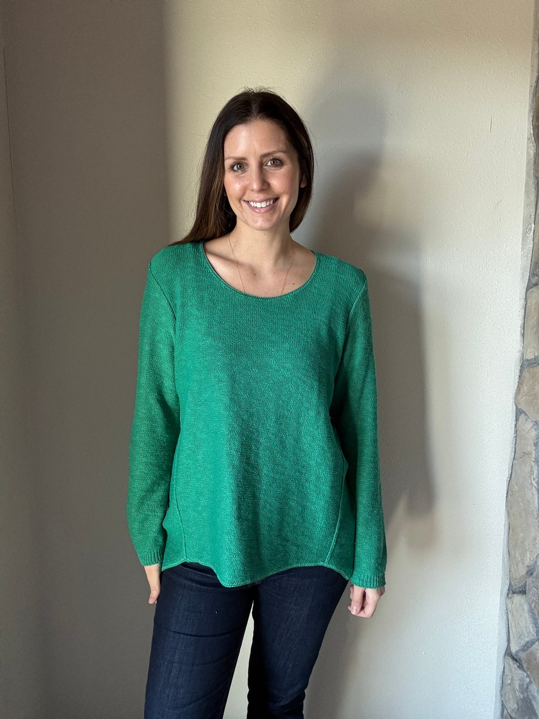 green classic cotton scoop sweater