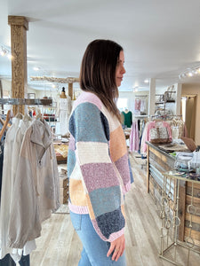 blue + lavender multi check cardigan