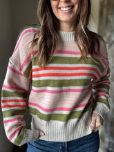 Load image into Gallery viewer, THML olive + pink stripe sweater