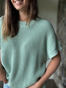 dusty mint short sleeve relaxed sweater