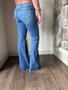 dark high rise flare jeans