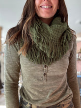 Load image into Gallery viewer, olive pointelle fringe infinity scarf