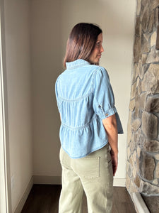 denim tiered collared top