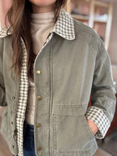 Load image into Gallery viewer, olive gingham barn jacket