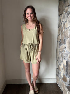 soft olive mineral washed french terry romper