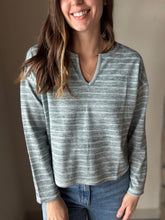 Load image into Gallery viewer, dusty teal stripe notched top