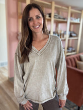 Load image into Gallery viewer, desert khaki v-neck long sleeve tee