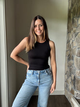 Load image into Gallery viewer, black soft boat neck tank top