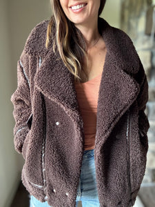 z supply dark chocolate ari sherpa coat