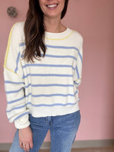 Load image into Gallery viewer, blue stripe spring sweater with yellow detailing