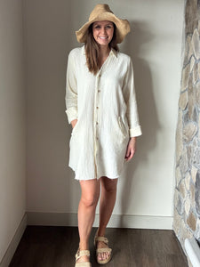 ecru gauze button down tunic