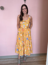 Load image into Gallery viewer, yellow + blue floral midi dress | S-3XL