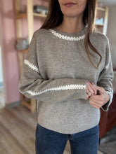 Load image into Gallery viewer, taupe embroidered stitch sweater