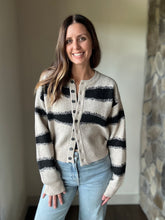 Load image into Gallery viewer, stone + black stripe button cardigan