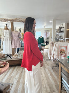 red lightweight oversized textured sweater