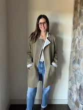 Load image into Gallery viewer, heathered olive coatigan with contrast grey