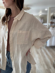 natural gauze lightweight button down