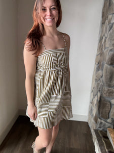 kiele olive +ivory woven striped dress