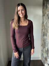 Load image into Gallery viewer, bordeaux pointelle knit long sleeve top