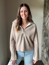 Load image into Gallery viewer, mocha mousse two-tone ribbed zip sweater
