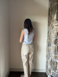 vintage oatmeal drawstring slim barrel pants