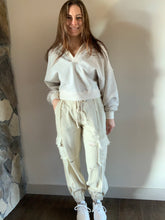 Load image into Gallery viewer, pol beige crochet mix joggers