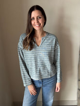 Load image into Gallery viewer, dusty teal stripe notched top