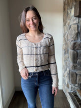 Load image into Gallery viewer, taupe + navy stripe cardigan sweater