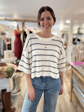Load image into Gallery viewer, cream + black stripe half sleeve sweater
