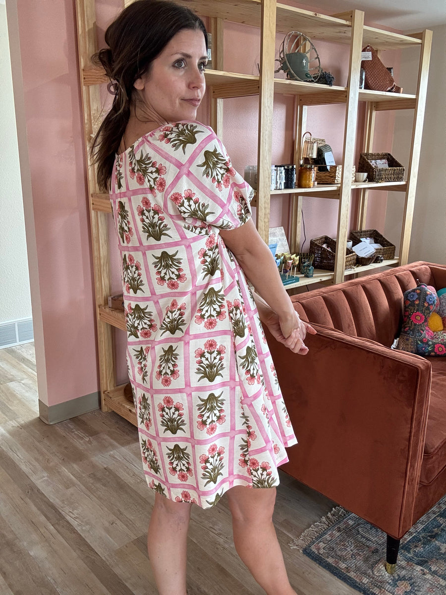 pink square neck dress pink floral square neck dress – Cloth + Stone