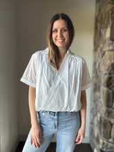 Load image into Gallery viewer, white surplice ruched cotton shirt