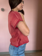 Load image into Gallery viewer, vintage red side tie mineral washed tee