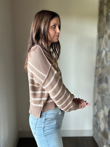 camel + oat stripe mock neck