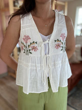 Load image into Gallery viewer, embroidered floral tie front peplum top