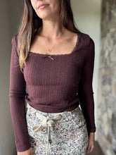 Load image into Gallery viewer, bordeaux pointelle knit long sleeve top