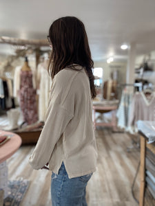 oatmeal ribbed long sleeve pullover