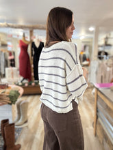 Load image into Gallery viewer, cream + black stripe half sleeve sweater