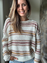 Load image into Gallery viewer, white rose striped relaxed sweater